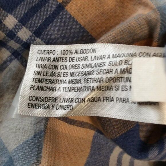 CHEROKEE plaid short sleeve button down small 6-7 blue and orange cotton - Picture 4 of 5